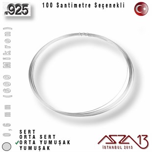 925 Ayar - 0,6 mm (600 Mikron) - Yuvarlak Gümüş Tel / 1 Metre