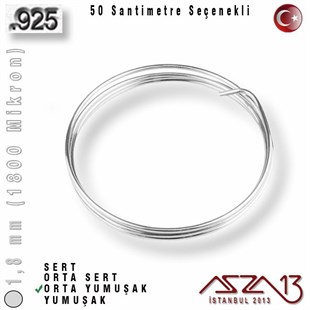 925 Ayar - 1,8 mm (1800 Mikron) - Yuvarlak Gümüş Tel / 50 Santimetre
