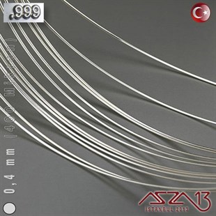 999 Ayar - 0,4 mm (400 Mikron) - Yuvarlak Gümüş Tel / 1 ve 5 m Seçenekli