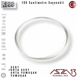 999 Ayar - 0,6 mm (600 Mikron) - Yuvarlak Gümüş Tel / 1 Metre