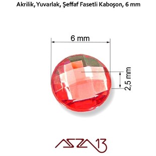 50 Adet 6 mm Kırmızı Renk Yuvarlak Akrilik Taş (2,6 gr)