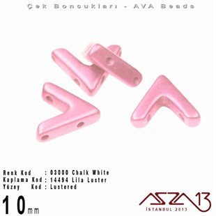 (Ava Beads) 10 mm Chalk White Lila Luster Boncuk / 4 Adet
