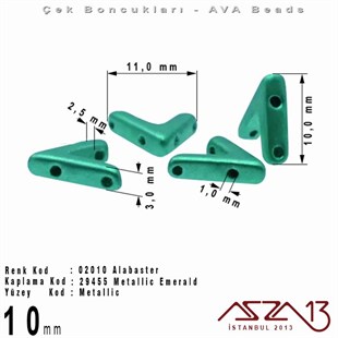 (Ava Beads) 10 mm Alabaster Metallic Emerald Boncuk / 4 Adet