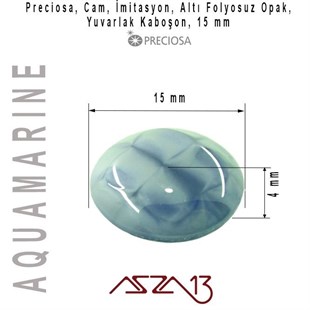 Akuamarin 15 mm Yuvarlak İmitasyon Cam Kaboşon / Paket İçeriği 1 Adet