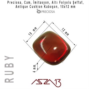 Ruby 10x12 mm Antik Kuşon İmitasyon Cam Kaboşon / Paket İçeriği 1 Adet