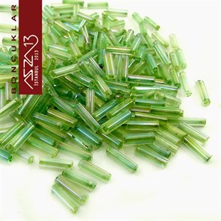 2x7 mm Yeşil Silindirik Kum Cam Boncuk