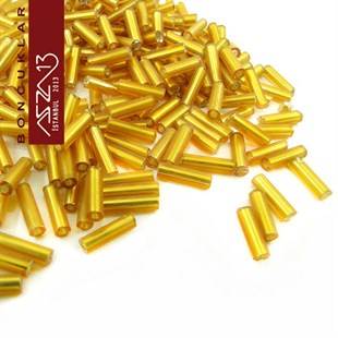 2x7 mm Altın Silindirik Kum Cam Boncuk