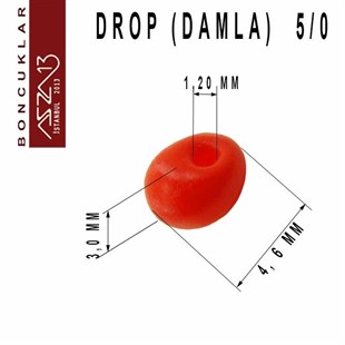 5/0 Damla (Drop), Kırmızı, Kum Cam Boncuk / 20 gr