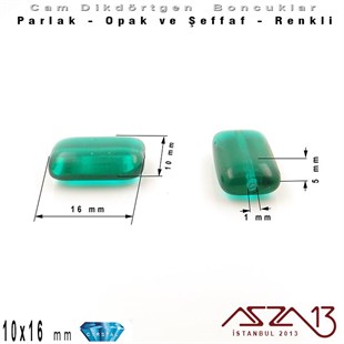 Çek Kristal Dikdörtgen Boncuk - 16x10 mm - Emerald - 12 Adet