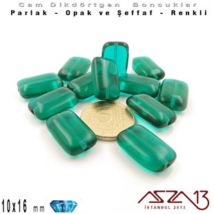 Çek Kristal Dikdörtgen Boncuk - 16x10 mm - Emerald - 12 Adet