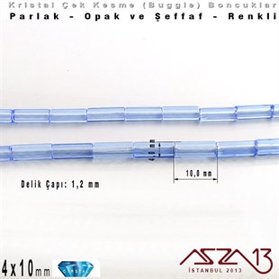 Çek Kristal, Beşgen Çubuk Boncuk - 4x10 mm - Karışık Renk (Light Sapphire) - 25 Adet