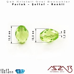 Çek Kristal, Oval Boncuk - 13x10 mm - Peridot - 12 Adet