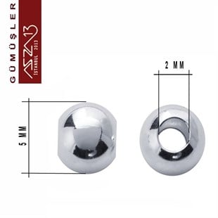 925 K Gümüş 5 mm Top / Paket İçeriği 5 Adet