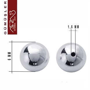 925 K Gümüş 6 mm Top / Paket İçeriği 5 Adet