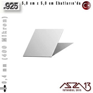 925 Ayar - 0,4 mm (400 Mikron) Kalınlıkta Gümüş Plaka - 5,0 cm / 5,0 cm Ebatlarında