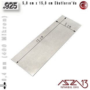 925 Ayar - 0,4 mm (400 Mikron) Kalınlıkta Gümüş Plaka - 5,0 cm / 15,0 cm Ebatlarında