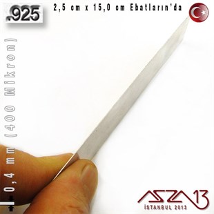 925 Ayar - 0,4 mm (400 Mikron) Kalınlıkta Gümüş Plaka - 2,5 cm / 15,0 cm Ebatlarında