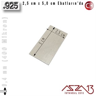 925 Ayar - 0,4 mm (400 Mikron) Kalınlıkta Gümüş Plaka - 2,5 cm / 5,0 cm Ebatlarında