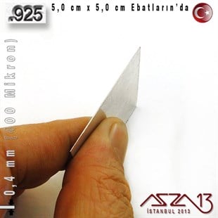 925 Ayar - 0,4 mm (400 Mikron) Kalınlıkta Gümüş Plaka - 5,0 cm / 5,0 cm Ebatlarında