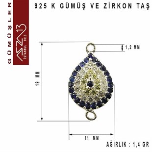 925 K Gümüşve Zirkon Taşlı Damla Nazarlık / Paket İçeriği 1 Adet