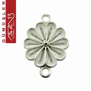 1,5 cm Çiçek Motifli Çift Kulplu, 925 Gümüş Telkari Fligran (1,85 gr)