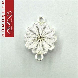1,5 cm Çiçek Motifli Çift Kulplu, 925 Gümüş Telkari Fligran (1,85 gr)