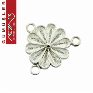 1,5 cm Çiçek Motifli Üç Kulplu, 925 Gümüş Telkari Fligran (2,05 gr)
