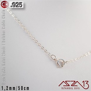 925 K Gümüş - 1,2 mm - Uzun Baklalı Halat (Cable) Zincir / 50 cm