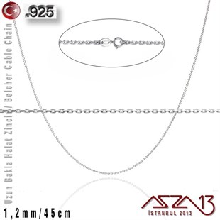 925 K Gümüş - 1,2 mm - Uzun Baklalı Halat (Cable) Zincir / 45 cm