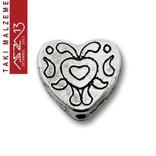 Antik Gümüş Kaplamalı Kalp / Paket İçeriği 10 Adet
