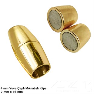 Klips - Mıknatıslı, Konik Silindir - Yuvalı ve Altın Kaplamalı - 4 mm / 1 Adet