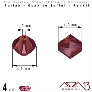 4x4 mm - Kristal - Şeffaf Amethyst - Bikon (Piramit) Boncuk / 115 Adet
