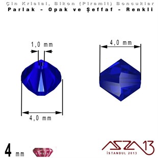 4x4 mm - Kristal - Şeffaf Sapphire - Bikon (Piramit) Boncuk / 115 Adet