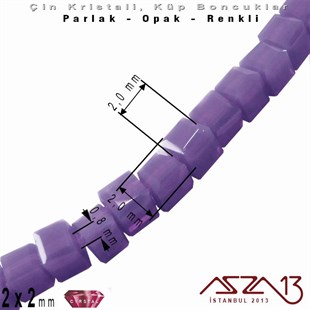 2x2 mm - Kristal - Opak Ametis (Amethyst) - Küp Boncuk / 195 Adet
