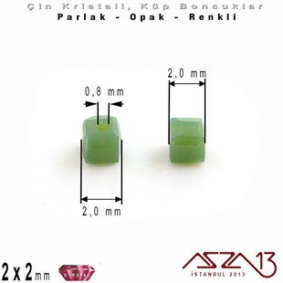 2x2 mm - Kristal - Opak Yeşil - Küp Boncuk / 195 Adet