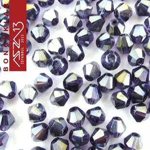 4x4 mm - Kristal - Efektli Gece Mavisi - Bikon (Piramit) Boncuk / 115 Adet