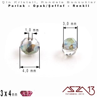 3x4 mm - Kristal - Efektli Şeffaf Rainbow Green - Rondela Boncuk / 145 Adet