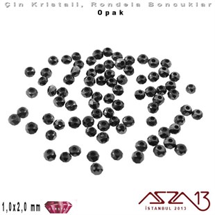 Opak - 1x2 mm - Siyah - Kristal Rondela Boncuk / 210 Adet