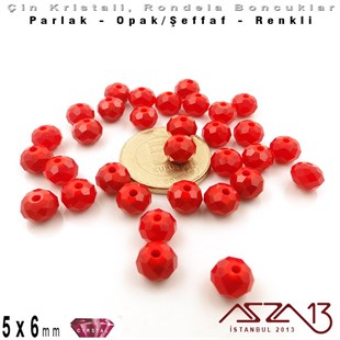 5x6 mm - Kristal - Opak Koyu Kırmızı - Rondela Boncuk / 100 Adet