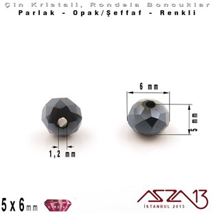 5x6 mm - Kristal - Efektli Antrasit - Rondela Boncuk / 100 Adet