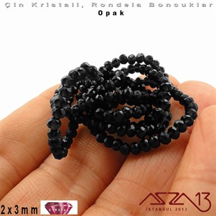 Opak - 2x3 mm - Siyah - Kristal Rondela Boncuk / 200 Adet