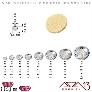Opak - 2x3 mm - Camgöbeği - Kristal Rondela Boncuk / 200 Adet