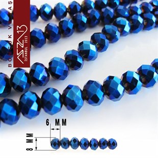 6x8 mm - Kristal - Metalik Kobalt Mavi - Rondela Boncuk / 70 Adet