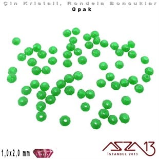 Opak - 1x2 mm - Çimen Yeşil - Kristal Rondela Boncuk / 210 Adet
