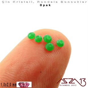 Opak - 1x2 mm - Çimen Yeşil - Kristal Rondela Boncuk / 210 Adet