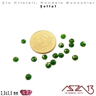 Şeffaf - 2,5x3,5 mm - Efektli Emerald - Kristal Rondela Boncuk / 150 Adet