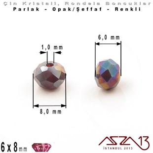 6x8 mm - Kristal Metalik Mavi Mor - Rondela Boncuk / 70 Adet