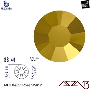 SS40 Chaton Rose (8,4 mm) Altı Düz Yapıştırma Aurum Kristal Taş  / Paket İçeriği 10 Adet
