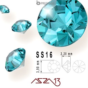 SS16 Optima (3,9 mm) Altı Sivri Aqua Bohemica, Kristal Taş  / Paket İçeriği 72 Adet