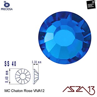 SS40 Chaton Rose (8,4 mm) Altı Düz Yapıştırma Capri Blue Kristal Taş  / Paket İçeriği 10 Adet